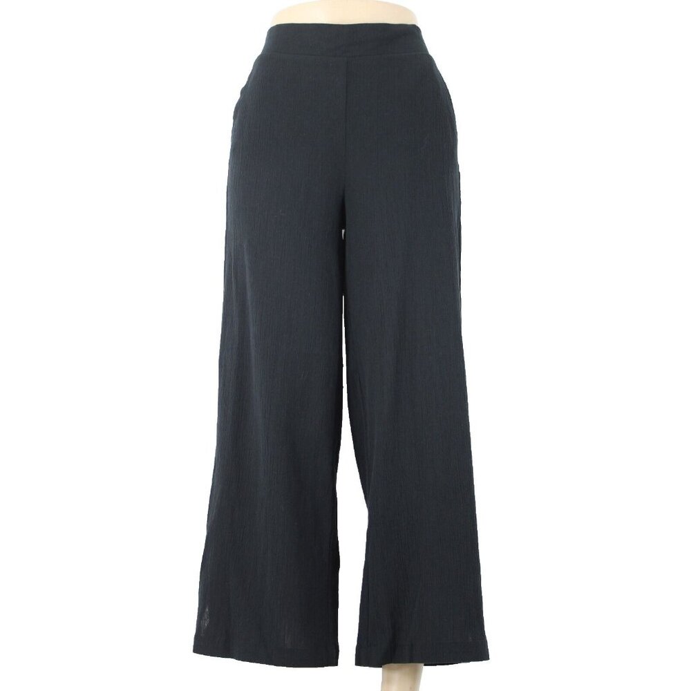NYDJ Sz 4 x 27 Black Gauze Wide Leg Pull On Ankle 100% Cotton Pant - Picture 2 of 16